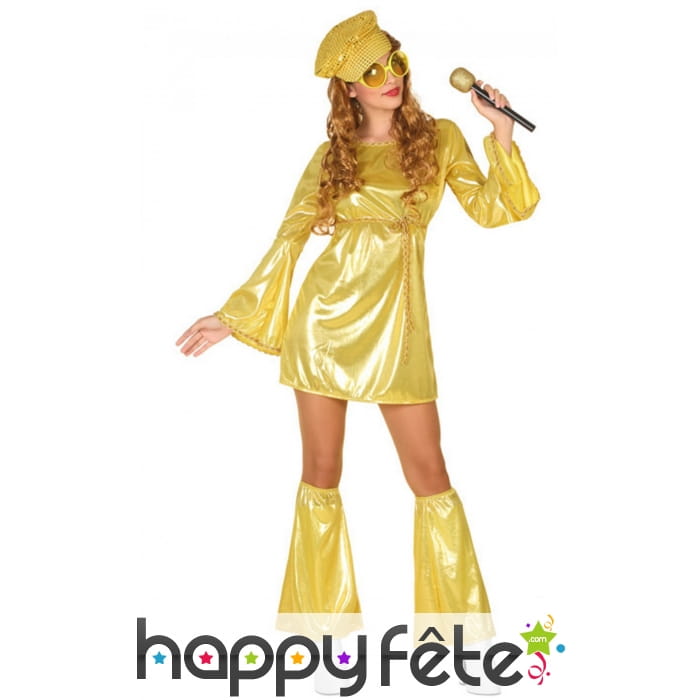 Robe courte disco dorée avec jambières