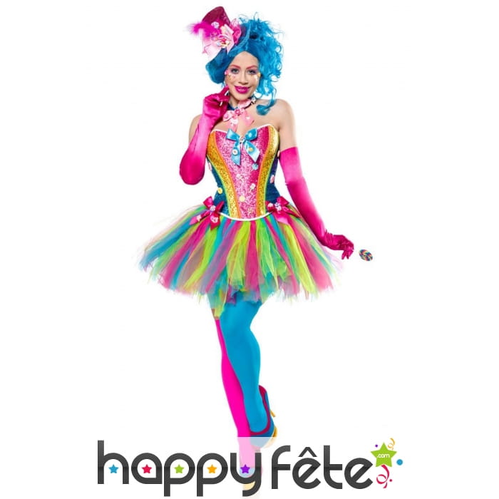 Robe corset et tutu multicolores de clown