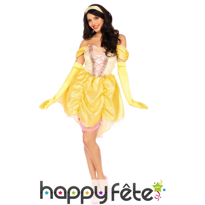 Robe courte jaune de princesse pour femme