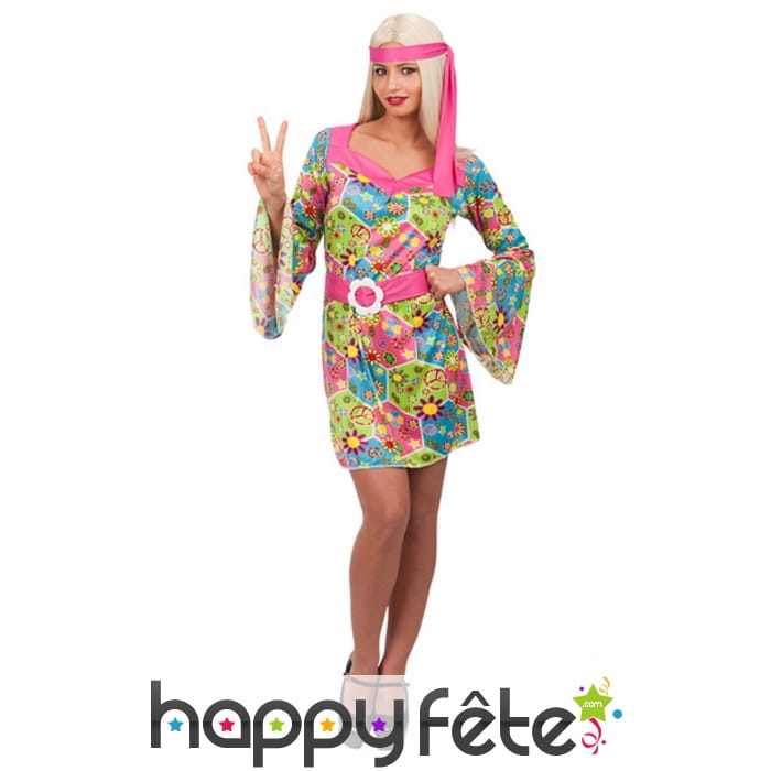 Robe chic manches évasées hippie flowers femme