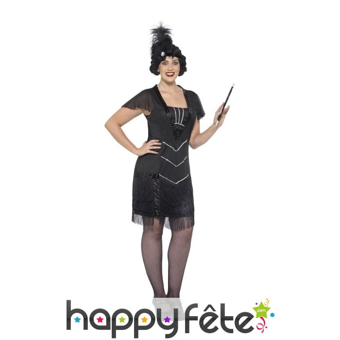 Robe cabaret noire à franges, grande taille