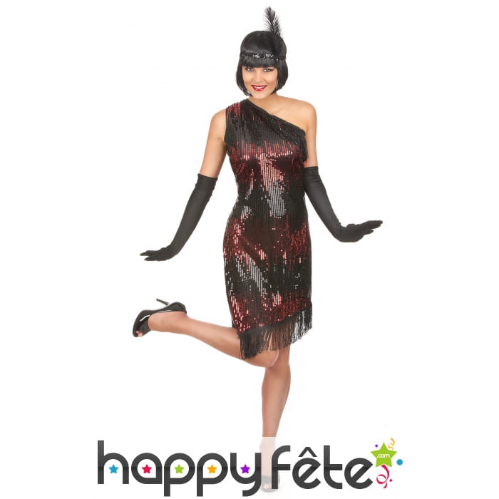 Robe charleston noir rouge à paillettes