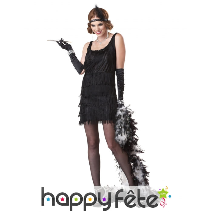 Robe Charleston noire courte avec franges