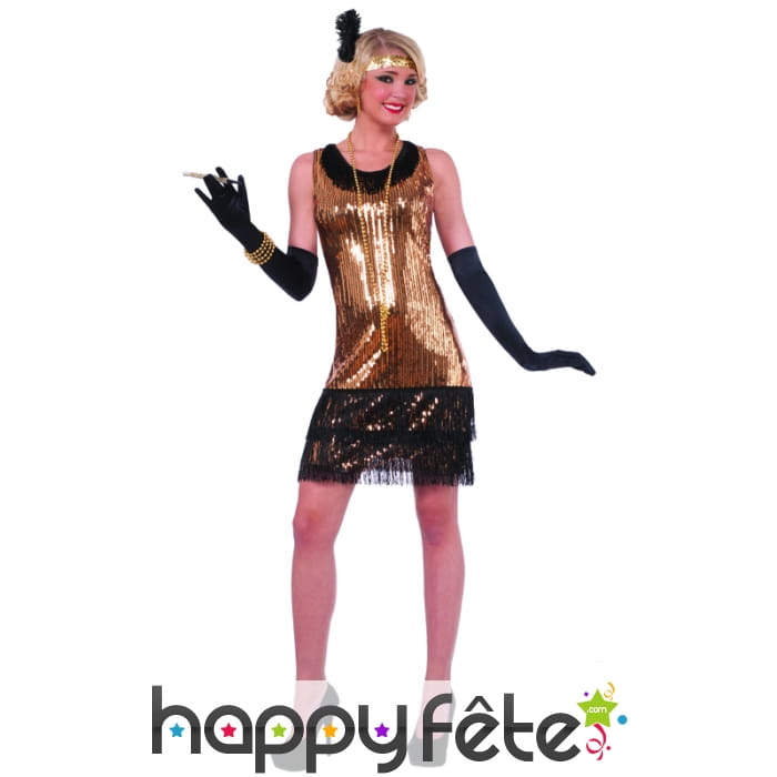Robe charleston noire et dorée à sequins