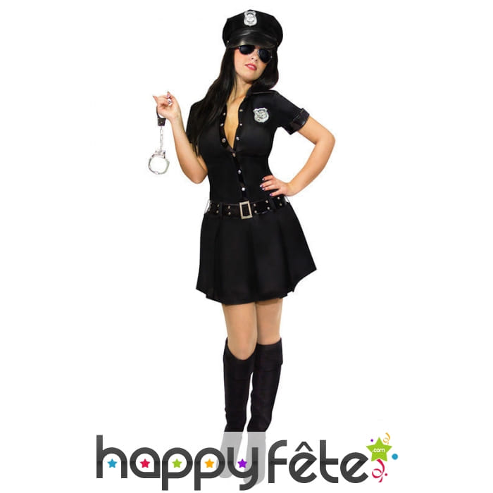 Robe courte noire de policière pour adulte