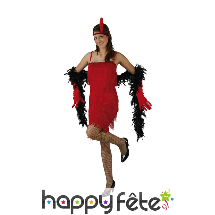Robe charleston rouge courte à franges