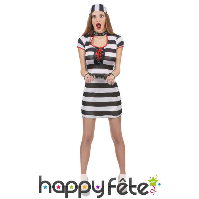 Robe courte sexy de prisonnière avec chapeau