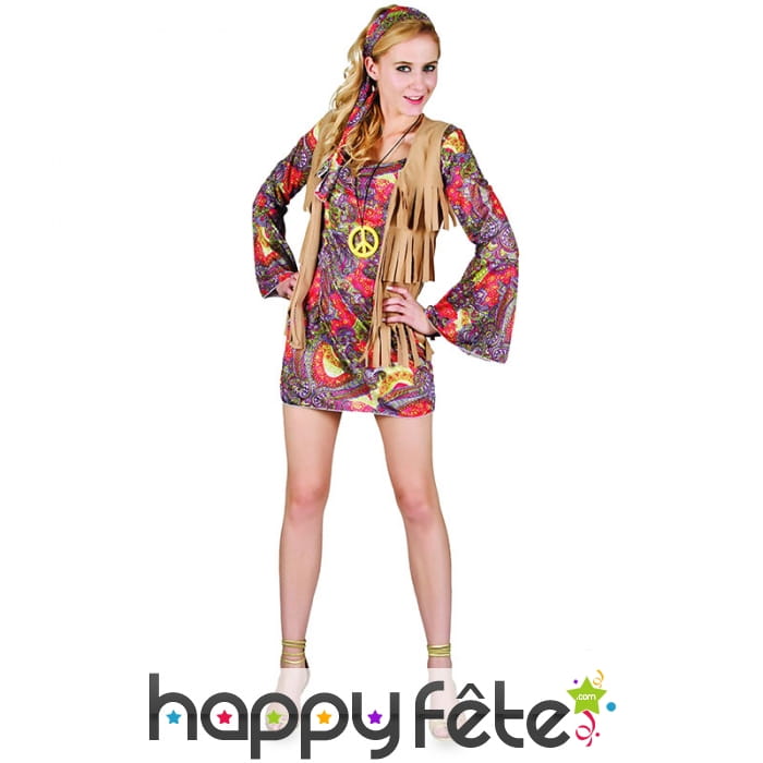 Robe courte style hippie pour femme