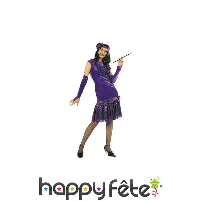 Robe Charlerston violette paillettes fuchsia