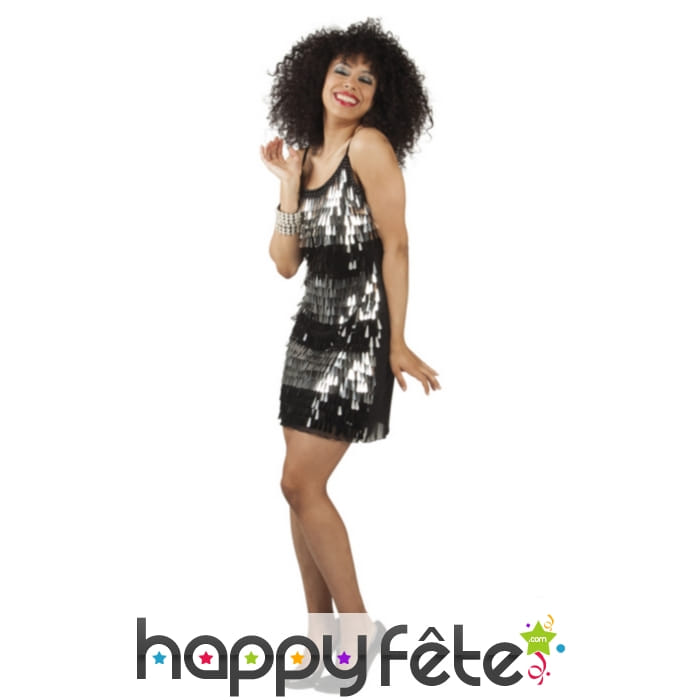 Robe disco à sequins argentés et noirs