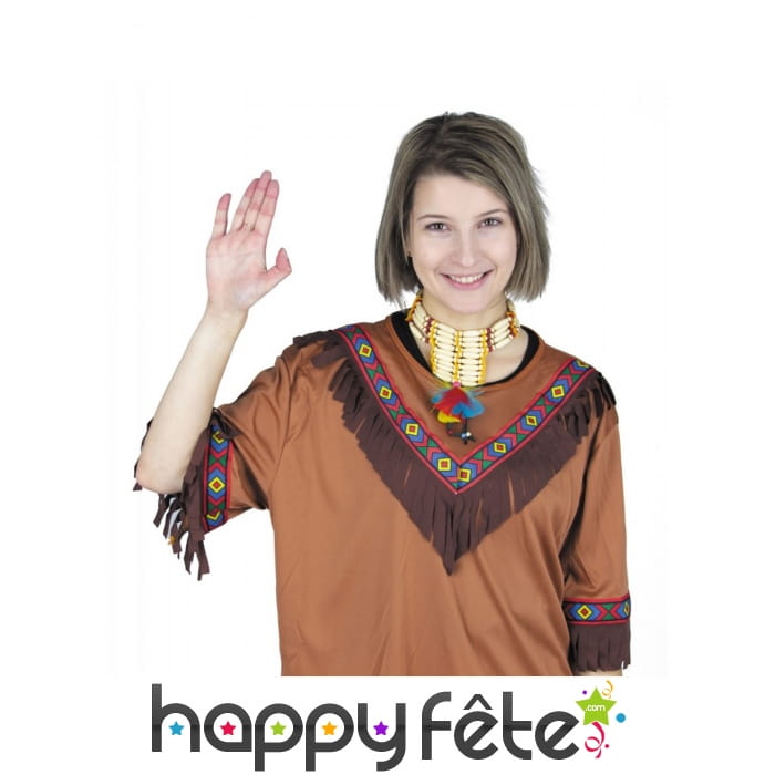 Ras de cou indien avec plumes et perles colorées