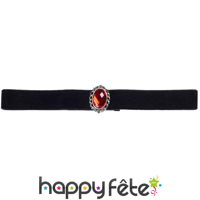 Ras de cou noir avec pierre rouge centrale