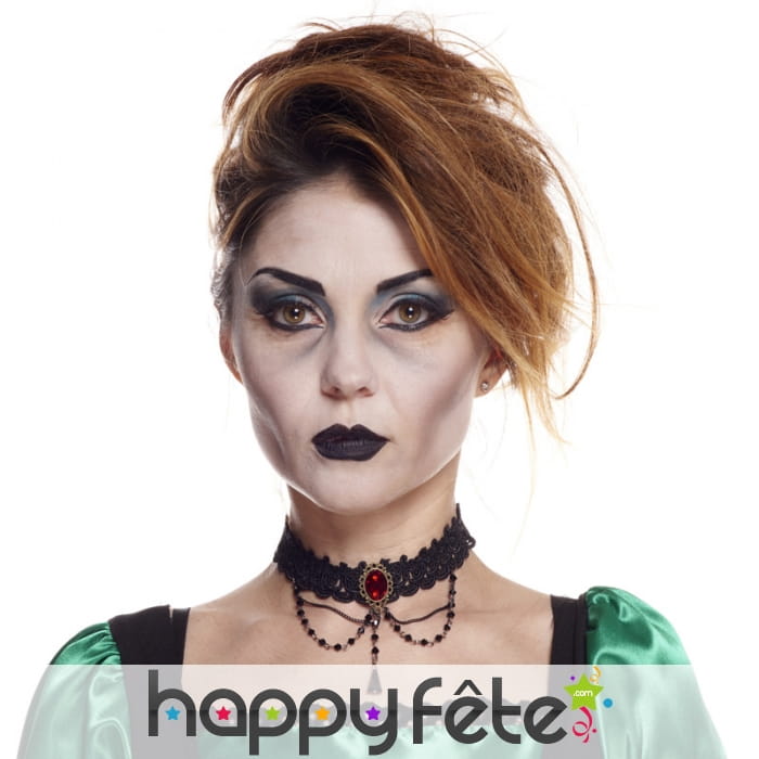 Ras de cou noir en dentelle et pierre rouge