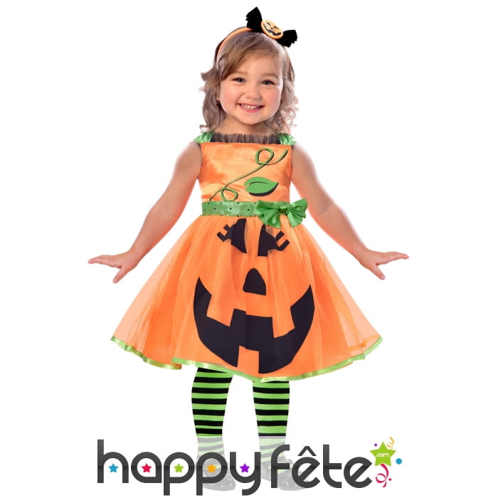 Robe de citrouille souriante pour petite fille