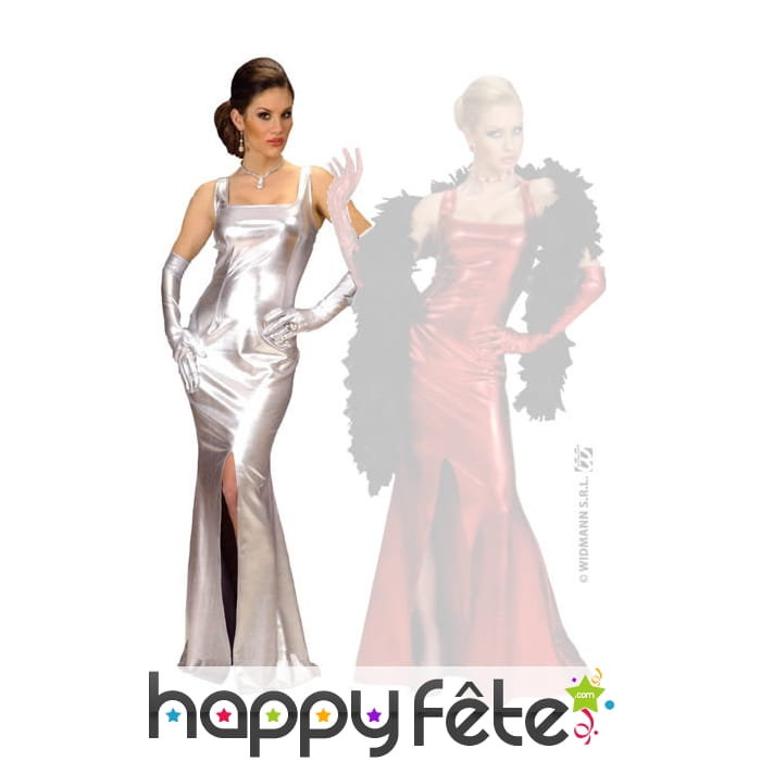 Robe de cocktail stretch argentée et gants