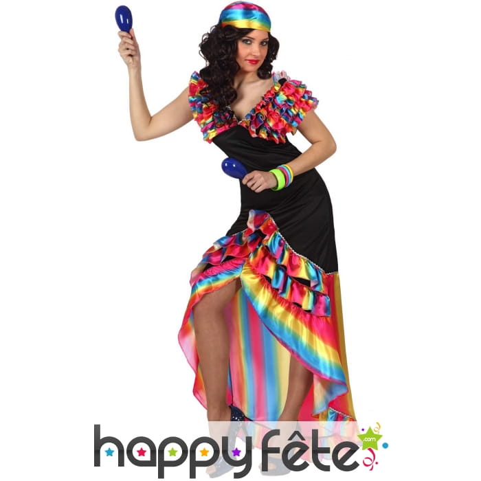 Robe danseuse de rumba noire et multicolore