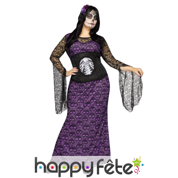 Robe Dia de los Muertos violette grande taille