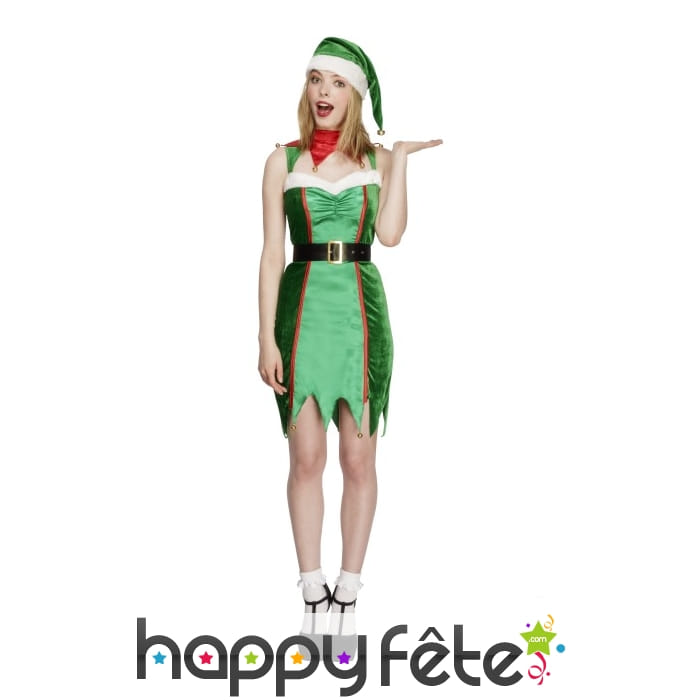 Robe d'elfe sexy avec bonnet vert