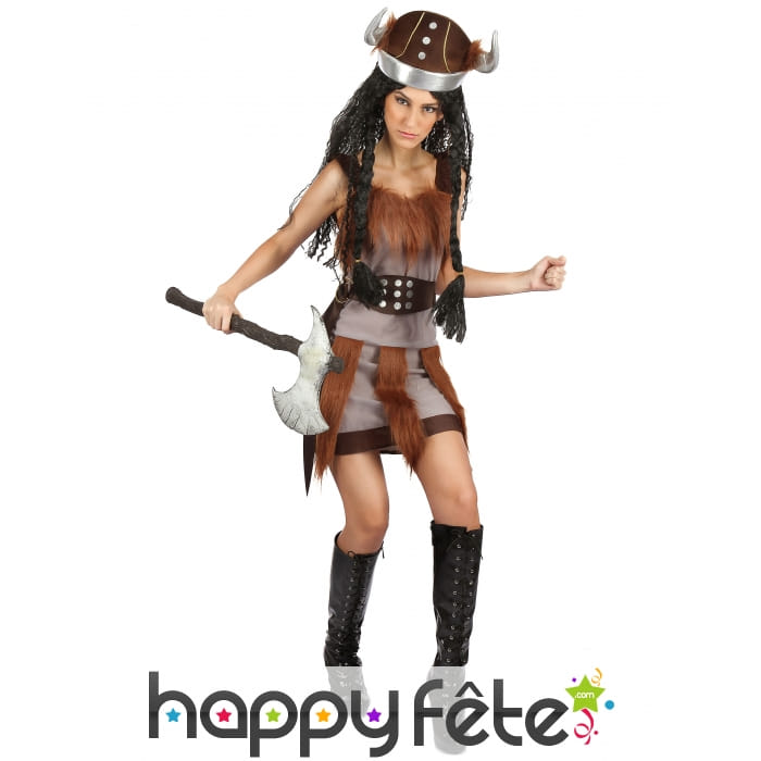 Robe de femme viking avec fourrure marron