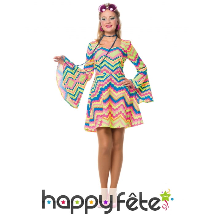 Robe disco fluo à larges manches