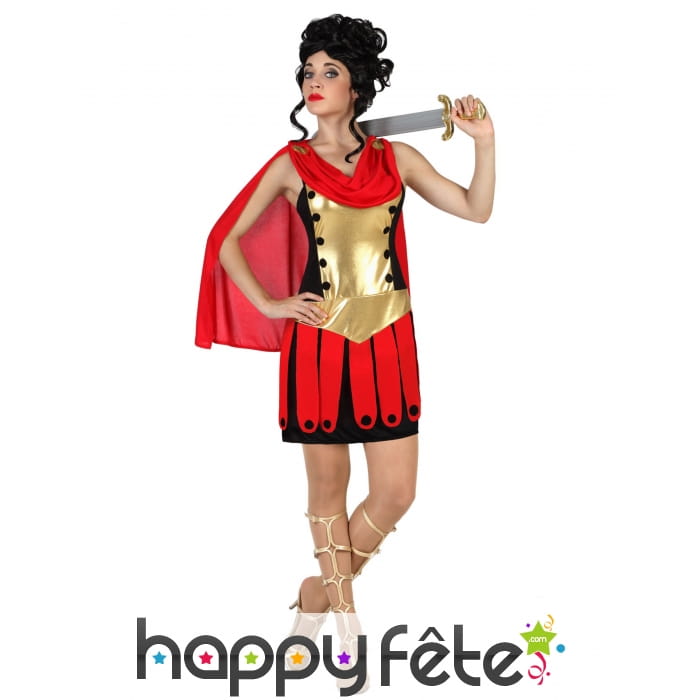 Robe de gladiatrice dorée rouge avec cape
