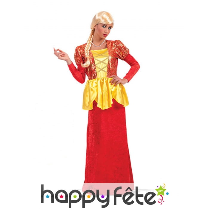 Robe d'impératrice rouge dorée effet velours