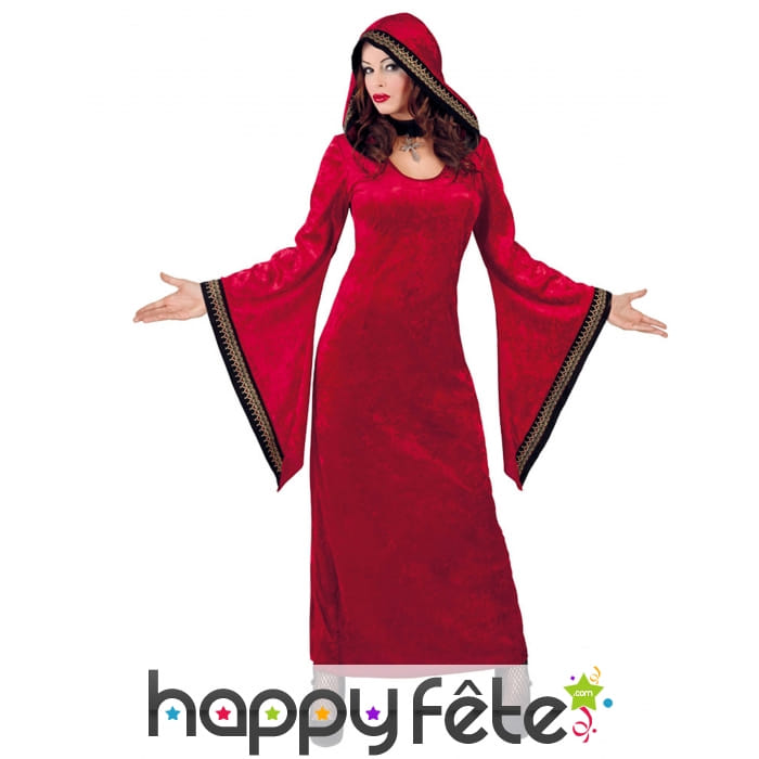 Robe de la mystérieuse dame rouge médiévale