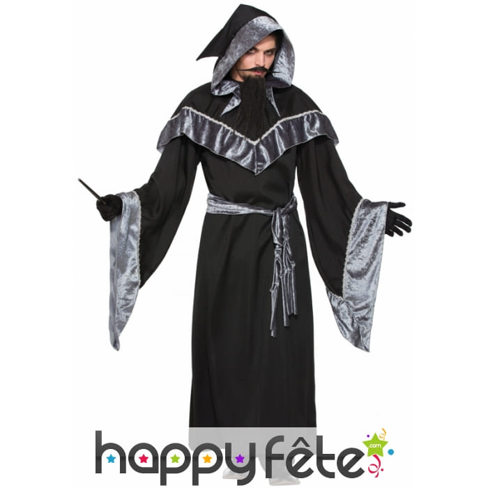 Robe de magicien noir argenté pour adulte
