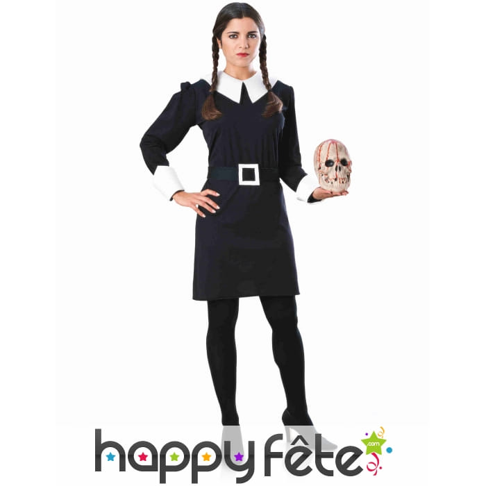 Robe de Mercredi Addams avec ceinture pour femme