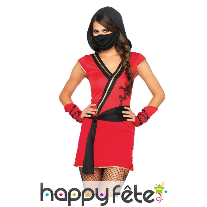 Robe de ninja rouge avec voile noir pour femme
