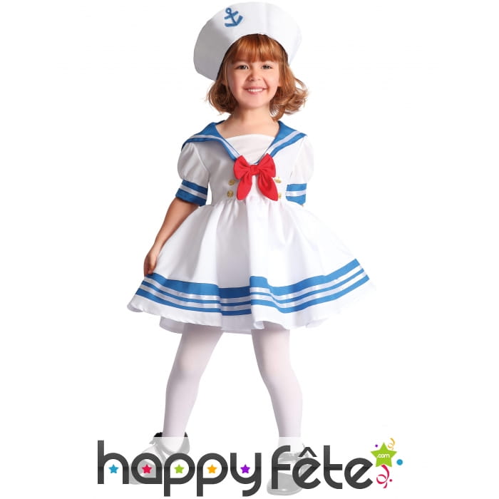 Robe de petit marin blanc et bleu avec bachi