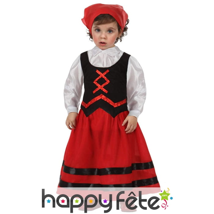 Robe de petite bergère noire et rouge d'antan