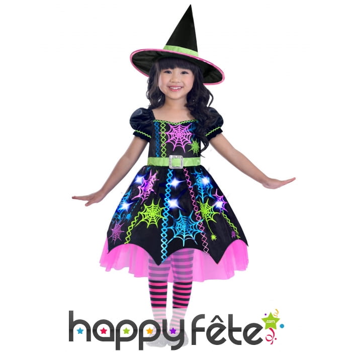 Robe de petite sorcière toiles colorées et chapeau