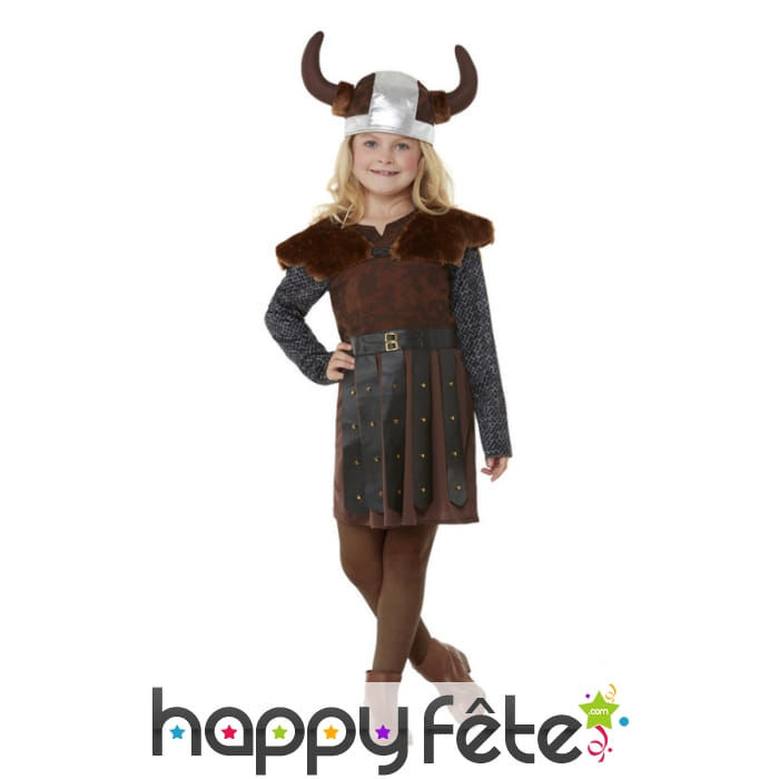 Robe de petite viking marron avec casque