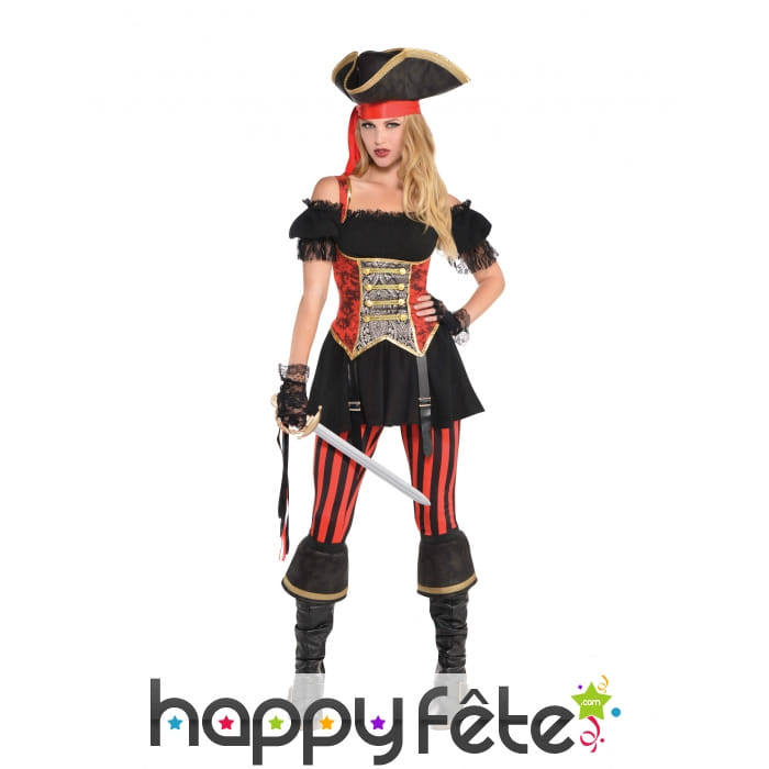 Robe de pirate noir et rouge à corset pour femme