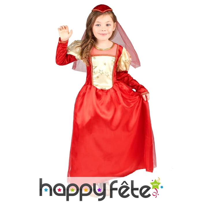 Robe de princesse médiévale rouge pour enfant