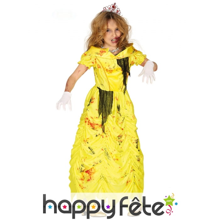 Robe de princesse zombie pour enfant, jaune