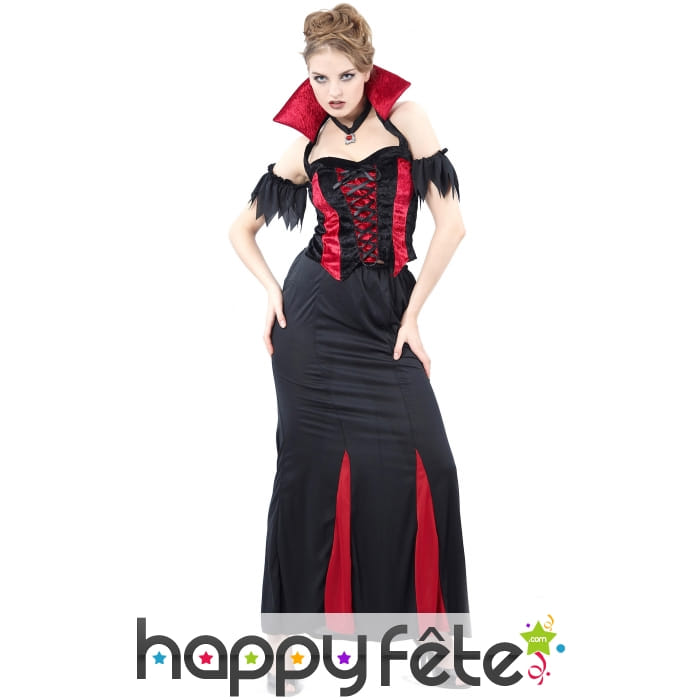 Robe de vampiresse à grand col rouge pour femme