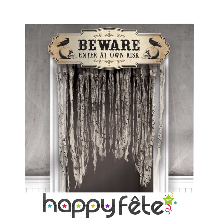 Rideau entrée de porte tête Halloween en lambeaux