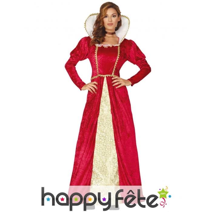 Robe élégante de reine médiévale or rouge, femme