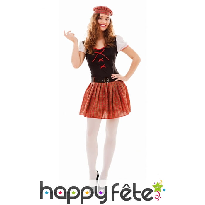 Robe écossaise pour femme, avec chapeau