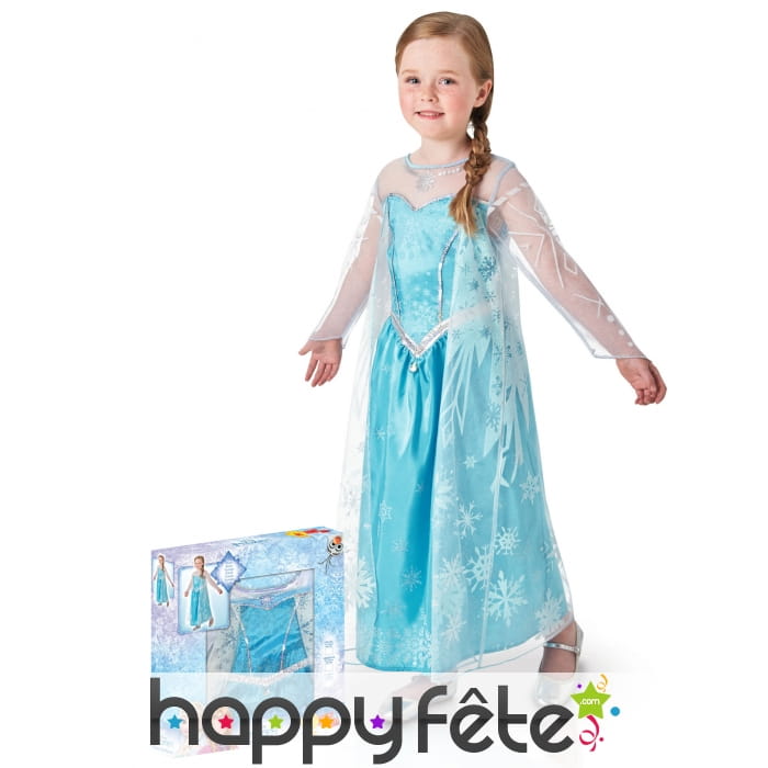Robe Elsa Reine des neiges pour enfant en coffret