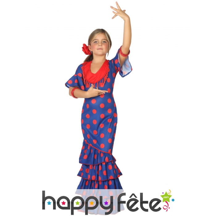 Robe flamenco bleu et rouge pour enfant