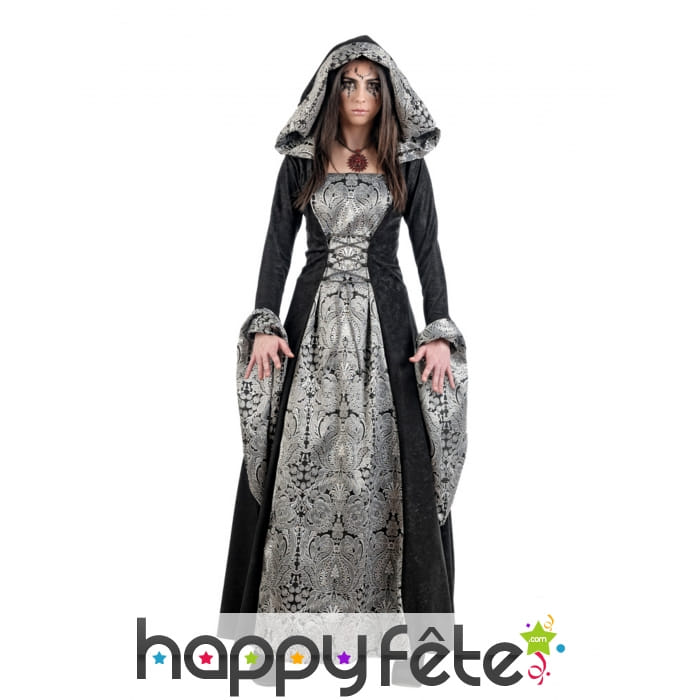 Robe gothique de luxe avec brocards argentés femme