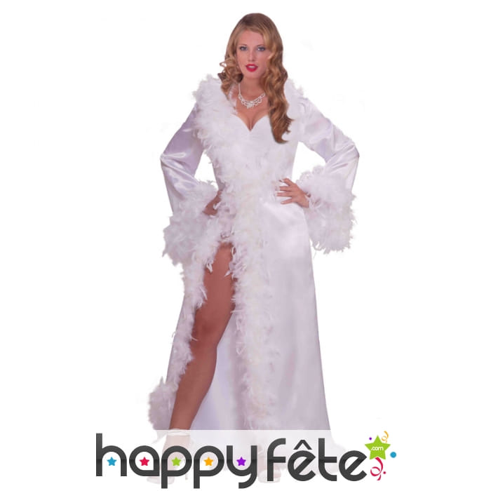 Robe hollywoodienne blanche marabout et satin
