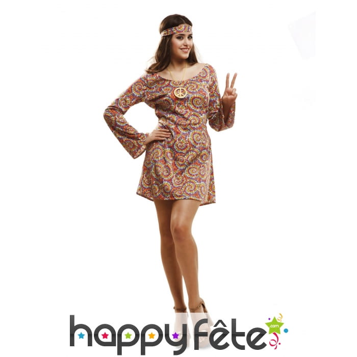 Robe hippie pour femme avec motifs tie and dye