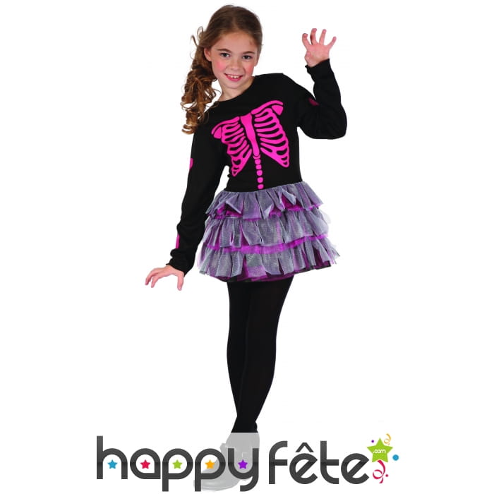Robe imprimé squelette rose et tutu pour enfant