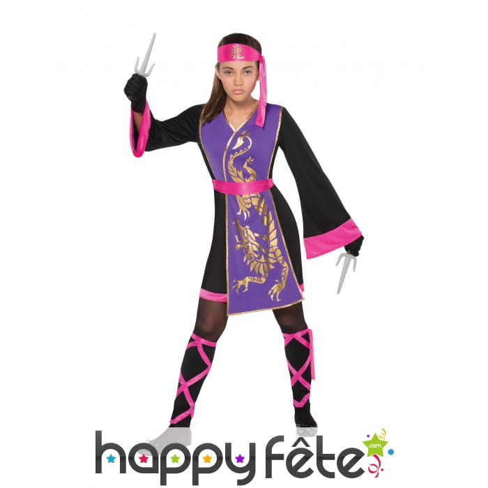 Robe kimono noir et mauve de ninja