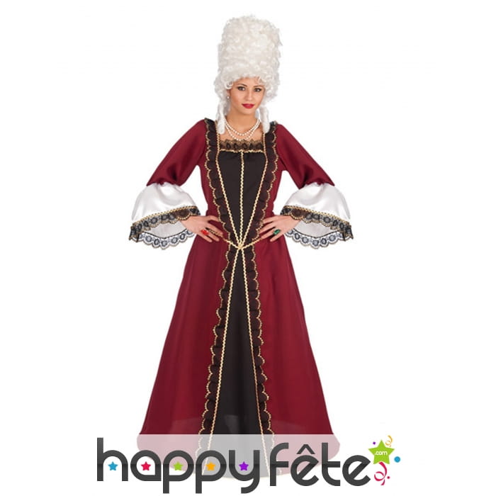 Robe longue baroque bordeaux avec dentelle femme