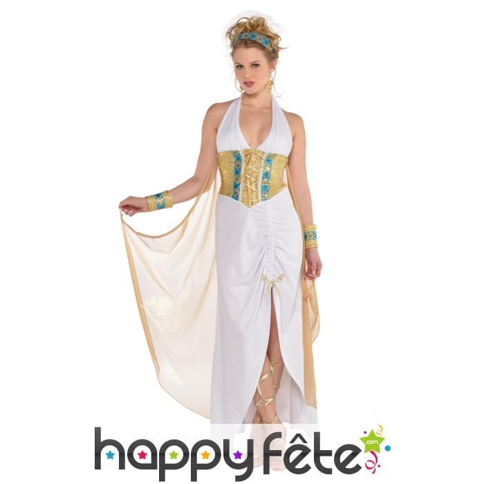 Robe longue blanche de déesse avec corset doré